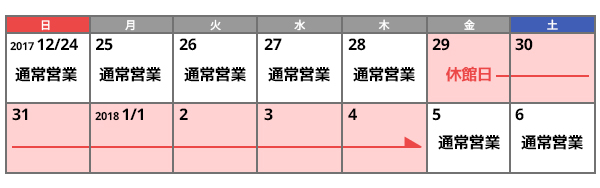 2017年エコカナ年末年始休館日