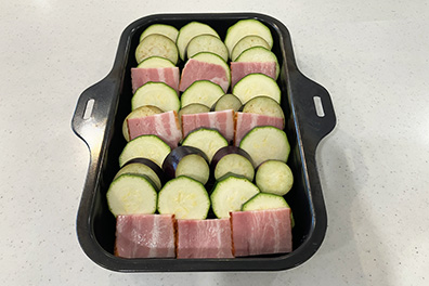 フェイシスグランドで夏野菜のミルフィーユチーズ焼き