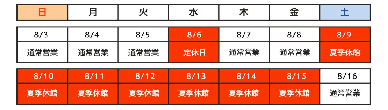エコカナ夏季休館日程