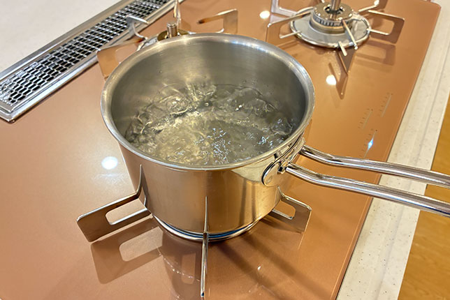 ガスコンロでお湯沸かし体験可能