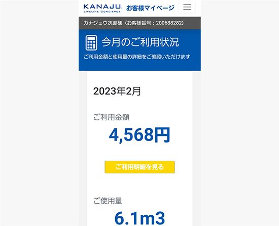 お客様マイページ ご利用状況確認画面