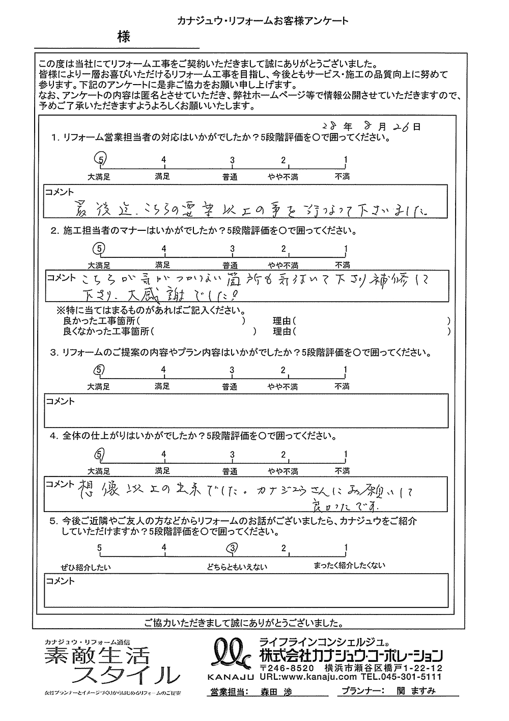 最後迄、こちらの要望以上の事を行って下さいました。