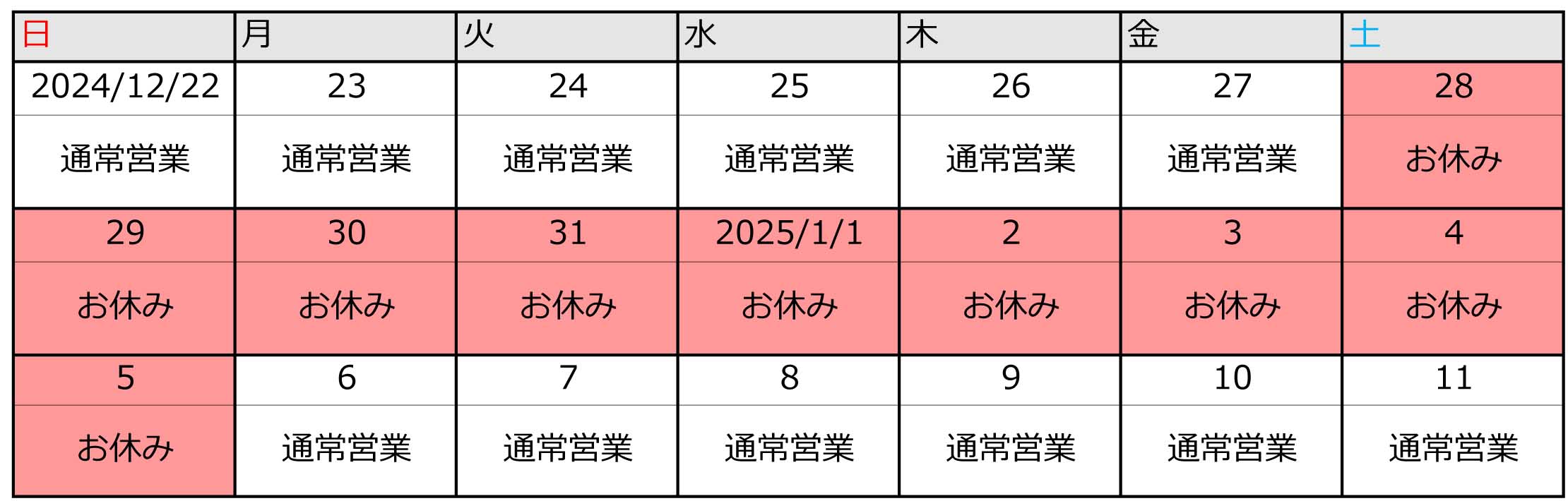 カナジュウリフォーム年末年始案内