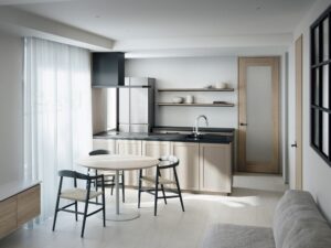 コンパクトでも広く使えるマンションリノベ向けキッチン